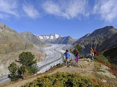 Wanderung mit der ganzen Familie hoch über dem Aletschgletscher