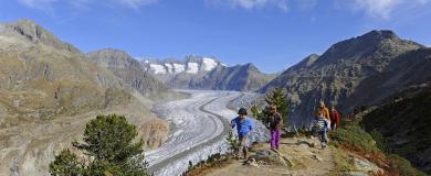Wanderung mit der ganzen Familie hoch über dem Aletschgletscher
