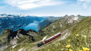 Steam train ride Brienz - Brienzer Rothorn with a view of Lake Brienz